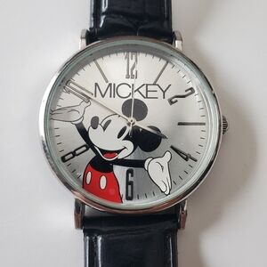 Mickey Mouse Silver Dial Watch with Black Strap